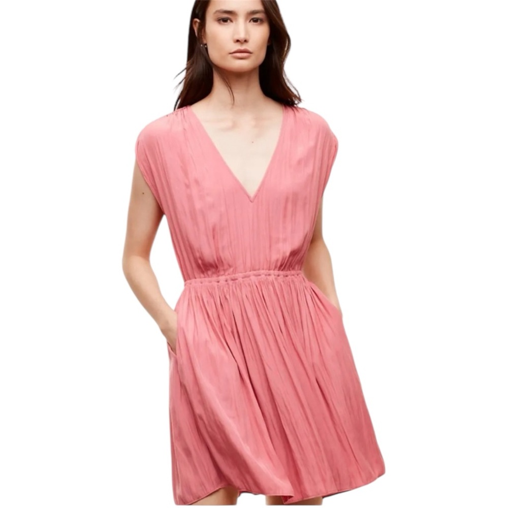 Wilfred Aritzia Almeida Pink Crinkle Sleeveless Pull On Dress Size Small